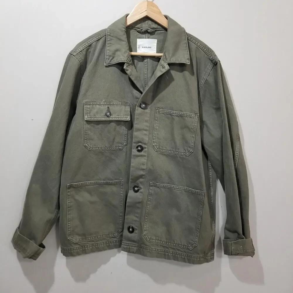 Everlane Jacket Mens Large Green Organic Cotton Denim Chore Utility Workwear